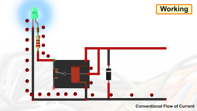 Working of basic led using relay